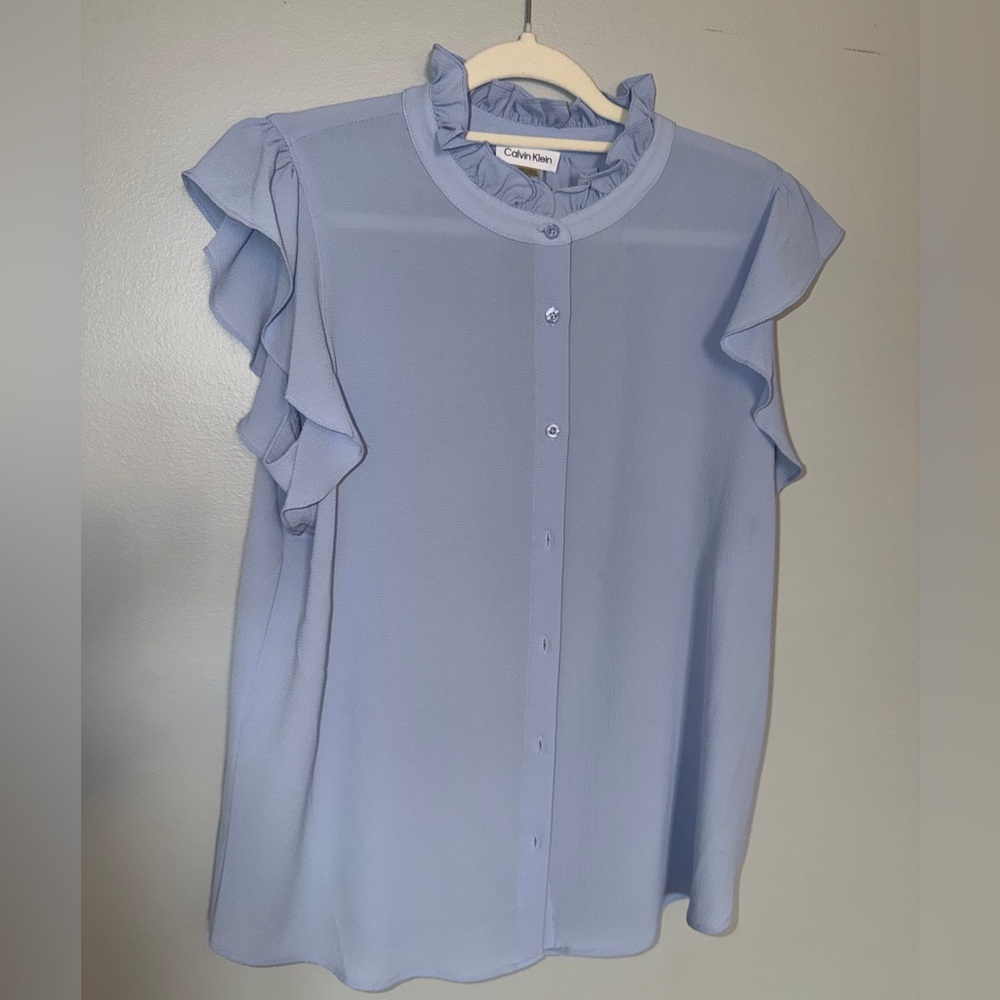 Calvin Klein Light Blue Ruffle Sleeve Top